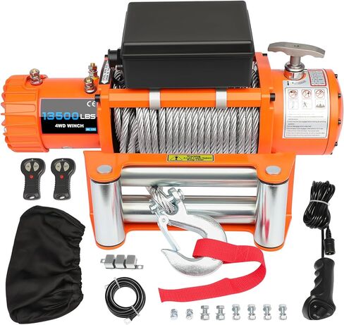 13500LBS winch, 13500LBS winch ATV UTV Truck winch, 12V 13500LBS Steel Cable Winch, with 2 Wireless Remote Control & Control box assembly & Hand controller & Hook &Fairlead in Saudi Arabia