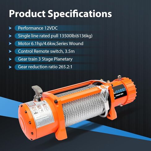 13500LBS winch, 13500LBS winch ATV UTV Truck winch, 12V 13500LBS Steel Cable Winch, with 2 Wireless Remote Control & Control box assembly & Hand controller & Hook &Fairlead in Saudi Arabia
