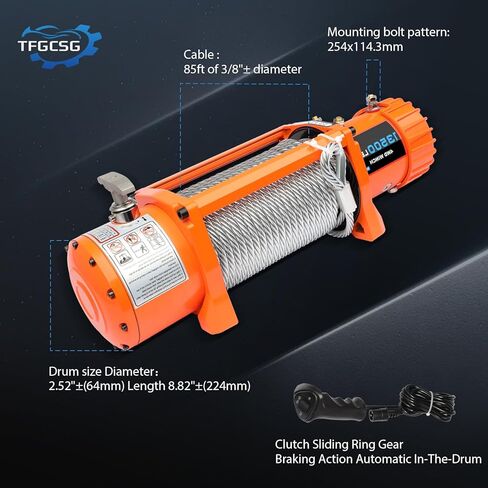 13500LBS winch, 13500LBS winch ATV UTV Truck winch, 12V 13500LBS Steel Cable Winch, with 2 Wireless Remote Control & Control box assembly & Hand controller & Hook &Fairlead in Saudi Arabia