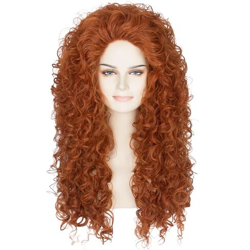 Long Curly Ginger Orange Princess Cosplay Wig Reddish Brown Halloween Party Wig in Saudi Arabia