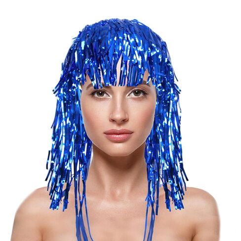 MELADY Colorful PET Tinsel Fringe Wig - Sparkling Festival Headpiece for Cheerleaders, Sports Fans & Party Celebrations (green) in Saudi Arabia