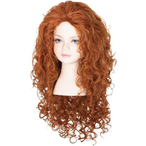 Long Curly Ginger Orange Princess Cosplay Wig Reddish Brown Halloween Party Wig in Saudi Arabia