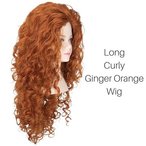 Long Curly Ginger Orange Princess Cosplay Wig Reddish Brown Halloween Party Wig in Saudi Arabia