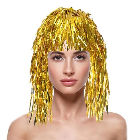 MELADY Colorful PET Tinsel Fringe Wig - Sparkling Festival Headpiece for Cheerleaders, Sports Fans & Party Celebrations (green) in Saudi Arabia