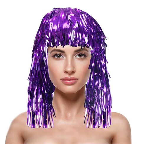 MELADY Colorful PET Tinsel Fringe Wig - Sparkling Festival Headpiece for Cheerleaders, Sports Fans & Party Celebrations (green) in Saudi Arabia