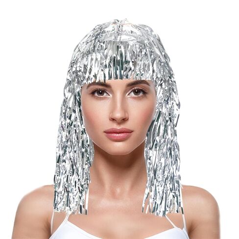 MELADY Colorful PET Tinsel Fringe Wig - Sparkling Festival Headpiece for Cheerleaders, Sports Fans & Party Celebrations (green) in Saudi Arabia