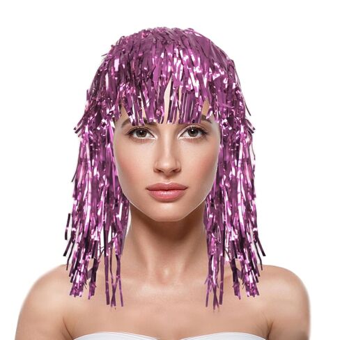MELADY Colorful PET Tinsel Fringe Wig - Sparkling Festival Headpiece for Cheerleaders, Sports Fans & Party Celebrations (green) in Saudi Arabia