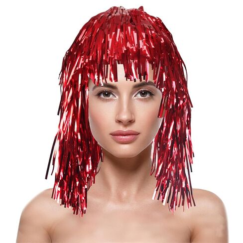 MELADY Colorful PET Tinsel Fringe Wig - Sparkling Festival Headpiece for Cheerleaders, Sports Fans & Party Celebrations (green) in Saudi Arabia