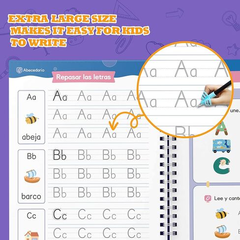 ممارسة الكتابة المخددة السحرية الإسبانية للأطفال الذين تتراوح أعمارهم بين 3-8 سنوات، كتب ممارسة الكتابة اليدوية المخددة القابلة لإعادة الاستخدام للأطفال من 5 إلى 7 أنشطة تعليمية لتتبع ما قبل المدرسة، هدايا عيد الحب التعليمية للأطفال in Kuwait