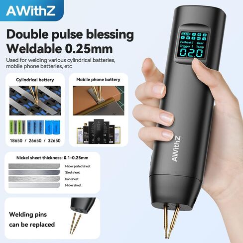 ماكينة لحام نقطة البطارية، ماكينة لحام البقعة المحمولة AWithZ 11 ترس قابلة للتعديل، أوضاع أوتوماتيكية ويدوية لحام البطارية لبطارية 18650، صفائح لحام النيكل، الحديد، الفولاذ المقاوم للصدأ (2M نيكل) in Kuwait