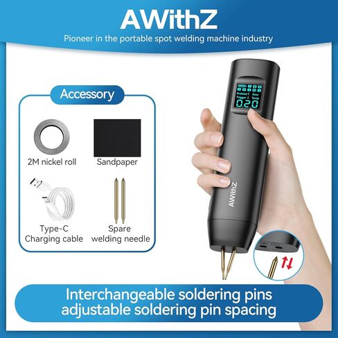 ماكينة لحام نقطة البطارية، ماكينة لحام البقعة المحمولة AWithZ 11 ترس قابلة للتعديل، أوضاع أوتوماتيكية ويدوية لحام البطارية لبطارية 18650، صفائح لحام النيكل، الحديد، الفولاذ المقاوم للصدأ (2M نيكل) in Kuwait