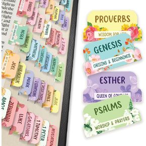 سلسلة متميزة - 66 علامة تبويب لفصل الكتاب المقدس المسيحي، و3 إشارات مرجعية، وملصقات - تصميم زهور رائع - علامات تبويب كبيرة مطبوعة للكتاب المقدس للنساء والرجال in Kuwait