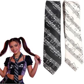 Music Note Print Necktie Set - 2-Pack Black & White Musical Score Ties for Musicians, Teachers & Music Lovers, Ideal for Concerts, Weddings & Daily Wear in Saudi Arabia