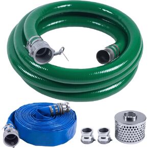 Discharge Hose Pump Kit Includes 2" x 65' Blue PVC Lay-Flat Backwash Hose & 2" x 20' Green PVC Suction Hose & Steel Round Hole Suction Strainer & Cam and Groove Adapter, for water/trash pump in Saudi Arabia