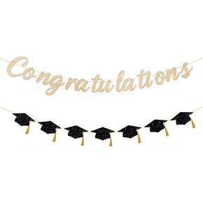 Pre Strung Congratulations Banner, 2026 Graduation Party Decorations, Graduates Photo Backdrops with Golden Color for High School, College or Graduate School in Saudi Arabia