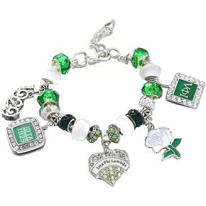 Fashion Sorority Jewelry for Women White Green Bead Rose Flower 1929 Iota Charm Bracelet with Extend Chain in Saudi Arabia