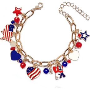 4th of July Bracelet for Women Men Teens - Red White Blue USA Charm Bracelet with American Flag Pendants Patriotic Outfits Accessories in Saudi Arabia