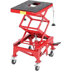 طاولة رفع دراجة نارية هيدروليكية شديدة التحمل - سعة 350 رطل، مقبس مقص يعمل بالقدم، سطح فولاذي عريض، خطافات J، 4 عجلات، حامل رافعة محمول للدراجات النارية، ATV، الدراجة الترابية، UTV in Kuwait