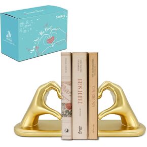 Book Ends Heart Design for Mom, Non-Skid Bookend, Gold Bookends for Shelves, Heavy Duty Resin Book Stopper for Living Room Merch Apartment Bookshelf Birthday Women, 10.22 x 3.93 x 5.11 in Saudi Arabia