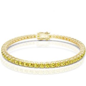 VVS1/D 6.55 Ctw. 14K Solid Yellow Gold Bonded Solitaire Lab Grown Lemonade Citrine Canary Simulated Diamonds One Row Tennis Link Chain Bracelet Unisex 4mm in Kuwait