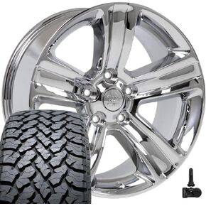 OE Wheels DG65 20 Inch Rims and Tires Fit Ram 1500 Style 5x139.7 20x9 Chrome - Hollander 2453 - TS-37 AT 275/55-20 (Set of 4) in Saudi Arabia