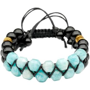 سوار مكرامية من الأحجار الكريمة الطبيعية بصف مزدوج للرجال والنساء | سوار من الخرز مصنوع يدويًا مقاس 8 ملم مع العقيق الأسود والهيماتيت | سلك مشمع قابل للتعديل | هدية مجوهرات زودياك شقرا in Kuwait