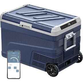 ثلاجة بفريزر محمول 12 فولت - مبرد كهربائي بسعة 48 لترًا (45 لترًا) مزود بعجلات، 12/24 فولت تيار مستمر و100-240 فولت تيار متردد، -4 درجة فهرنهايت -68 درجة فهرنهايت، التحكم في التطبيق، ثلاجة سيارة 12 فولت للتخييم، القوارب، المركبات الترفيهية، الهواء الطلق،  in Kuwait