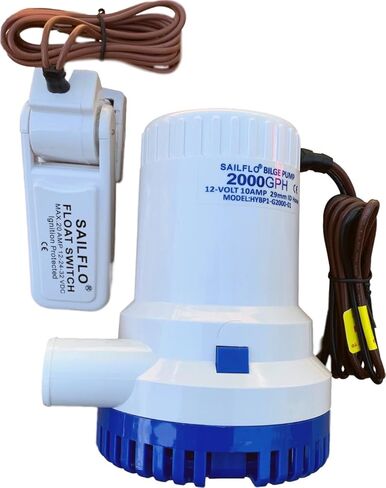 SAILFLO 2000 GPH Fully Submersible 12 Volt Electric Bilge Pump - 1-1/8 dicharge hose outlet - Heavy-Duty, Water-Cooled Motor with Snap Lock Strainer Base for Easy Installation in Saudi Arabia