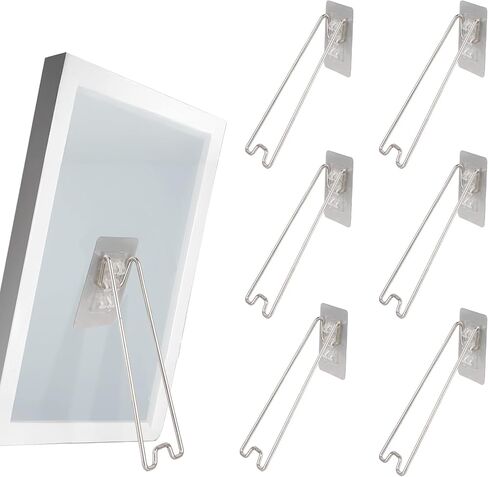 6 Pcs Picture Frame Stand, Self-Adhesive Stainless Steel Easel Brackets, Photo Frame Display Holder for 5.1 to 9.8 inch Frames, 3 Heights (5.1in/7.1in/9.8in), 2.17in Wide in Saudi Arabia