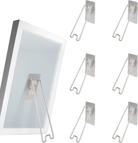 6 Pcs Picture Frame Stand, Self-Adhesive Stainless Steel Easel Brackets, Photo Frame Display Holder for 5.1 to 9.8 inch Frames, 3 Heights (5.1in/7.1in/9.8in), 2.17in Wide in Saudi Arabia