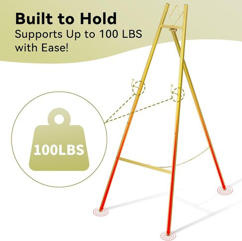 حامل حامل ذهبي GRENTY مقاس 57.5 بوصة لعلامة الزفاف، حامل عرض معدني شديد التحمل، حامل قابل للتعديل بارتفاع 4 طبقات للفن واللوحات وعلامات الترحيب والملصقات والديكور، يتطلب التجميع ببساطة in Kuwait