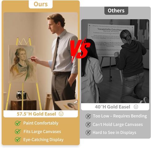 حامل حامل ذهبي GRENTY مقاس 57.5 بوصة لعلامة الزفاف، حامل عرض معدني شديد التحمل، حامل قابل للتعديل بارتفاع 4 طبقات للفن واللوحات وعلامات الترحيب والملصقات والديكور، يتطلب التجميع ببساطة in Kuwait