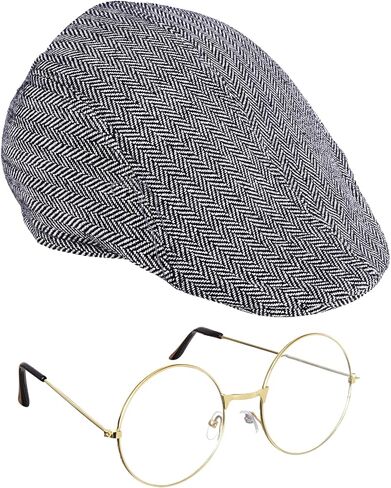 4Pcs Grandpa Old Man Costume Kit - Glasses, Flat Hat, Suspenders, Bow Tie in Saudi Arabia