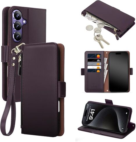 COBEAR for Samsung Galaxy S26 Plus Case Wallet, Pu Leather Flip Phone Case with Wrist Strap, Zipper Pocket, Kickstand, Women Men Phone Wallet Case with Card Holder for Samsumg S26 Plus,Purple in Saudi Arabia