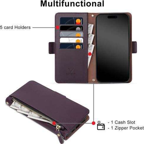 COBEAR for Samsung Galaxy S26 Plus Case Wallet, Pu Leather Flip Phone Case with Wrist Strap, Zipper Pocket, Kickstand, Women Men Phone Wallet Case with Card Holder for Samsumg S26 Plus,Purple in Saudi Arabia