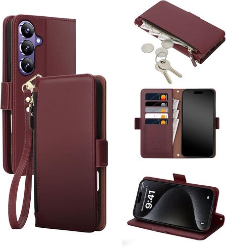 COBEAR for Samsung Galaxy S26 Plus Case Wallet, Pu Leather Flip Phone Case with Wrist Strap, Zipper Pocket, Kickstand, Women Men Phone Wallet Case with Card Holder for Samsumg S26 Plus,Purple in Saudi Arabia