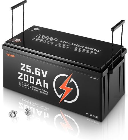 بطارية ليثيوم VEVOR 24V 200Ah LiFePO4، مدمجة 100A BMS، بطارية ليثيوم قابلة لإعادة الشحن ذات دورة عميقة مع حماية من درجة الحرارة المنخفضة، 4000+ دورة، بحد أقصى. 5120 وات في الساعة، للمركبات الترفيهية، والتخييم، ومحركات التصيد، والبحرية in Saudi Arabia