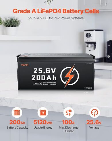 بطارية ليثيوم VEVOR 24V 200Ah LiFePO4، مدمجة 100A BMS، بطارية ليثيوم قابلة لإعادة الشحن ذات دورة عميقة مع حماية من درجة الحرارة المنخفضة، 4000+ دورة، بحد أقصى. 5120 وات في الساعة، للمركبات الترفيهية، والتخييم، ومحركات التصيد، والبحرية in Saudi Arabia