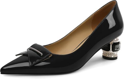 AUMOTED Women's Crystal Kitten Heel Pumps Slip on Pointed Toe Patent Leather Low Heel Pumps with Rhinestone Wedding Party Dress Shoes 2 in in Saudi Arabia