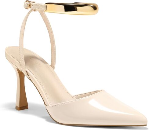 Coutgo Womens Strappy High Heels Closed Pointed Toe Pumps Ankle Strap Metal Party Dress Shoes in Saudi Arabia