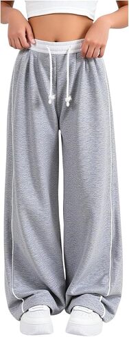 Girl's Wide Leg Sweatpants Baggy Drawstring Waist Sweat Pants Athletic Workout Trousers with Pocket in Saudi Arabia