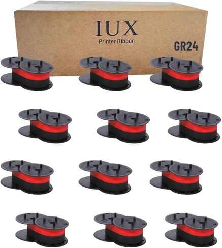 شريط حاسبة عالمي مزدوج البكرة GR24 متوافق مع Porelon 11216، Sharp EL-1197PIII، EL-2196BL، Canon MP11DX، Nukote BR80c، Casio DR-210R، FR-2650TM، GR24 (أسود/أحمر) حزمة من 12 قطعة in Kuwait