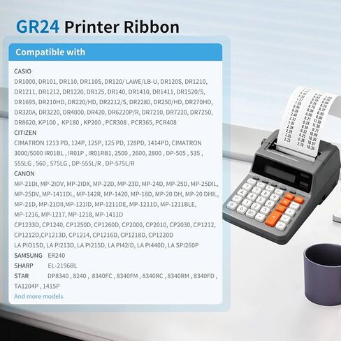 شريط حاسبة عالمي مزدوج البكرة GR24 متوافق مع Porelon 11216، Sharp EL-1197PIII، EL-2196BL، Canon MP11DX، Nukote BR80c، Casio DR-210R، FR-2650TM، GR24 (أسود/أحمر) حزمة من 12 قطعة in Kuwait