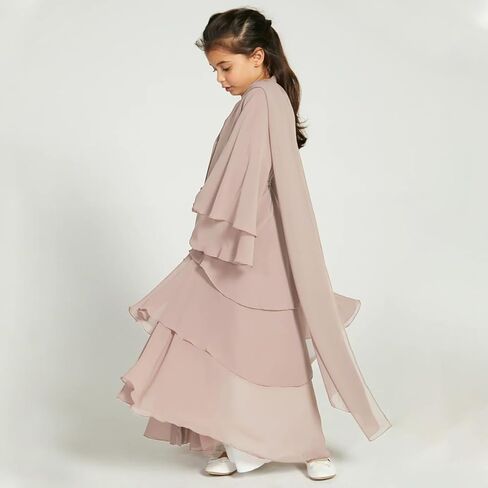 AWIBMK Kids Girls Abayas layered Chiffon Cardigan Dubai Kaftan Prayer Dress Muslim Islamic Robe Ramadan Kimono Outfit in Saudi Arabia