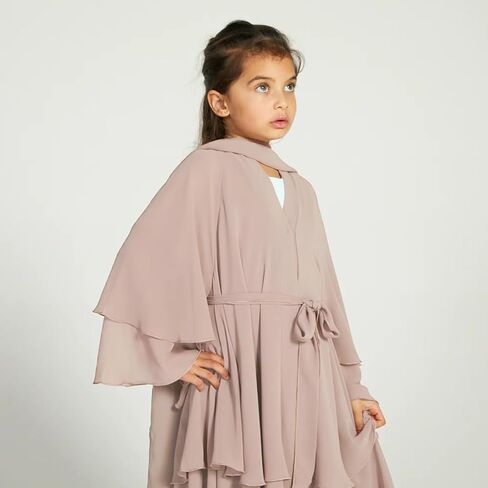 AWIBMK Kids Girls Abayas layered Chiffon Cardigan Dubai Kaftan Prayer Dress Muslim Islamic Robe Ramadan Kimono Outfit in Saudi Arabia