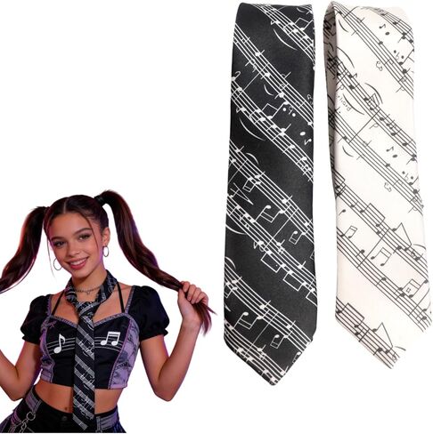 Music Note Print Necktie Set - 2-Pack Black & White Musical Score Ties for Musicians, Teachers & Music Lovers, Ideal for Concerts, Weddings & Daily Wear in Saudi Arabia