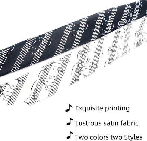 Music Note Print Necktie Set - 2-Pack Black & White Musical Score Ties for Musicians, Teachers & Music Lovers, Ideal for Concerts, Weddings & Daily Wear in Saudi Arabia