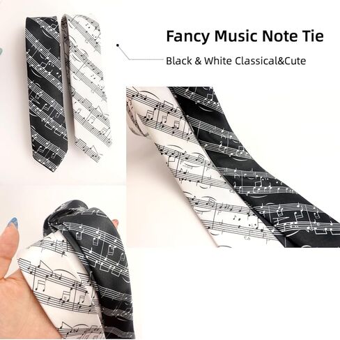 Music Note Print Necktie Set - 2-Pack Black & White Musical Score Ties for Musicians, Teachers & Music Lovers, Ideal for Concerts, Weddings & Daily Wear in Saudi Arabia