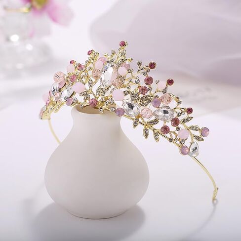 الفتيات كريستال تيارا الأميرة تاج ارتفع الذهب التيجان الوردي الأميرة تاج تيارا للفتيات الصغيرات لامعة عيد ميلاد الزفاف حفلة موسيقية الملحقات المدرسة غطاء الرأس حجر الراين تاج الزفاف in Saudi Arabia