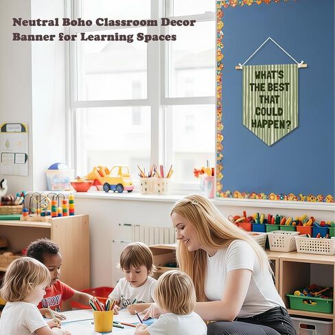 Dilemat Classroom Decor, Retro Sage Green Kids Affirmations Wall Pennants Banners, What's the Best That Could Happen Inspirational Wall Hanging Flag for Kids Room Playroom Classroom Decor in Saudi Arabia